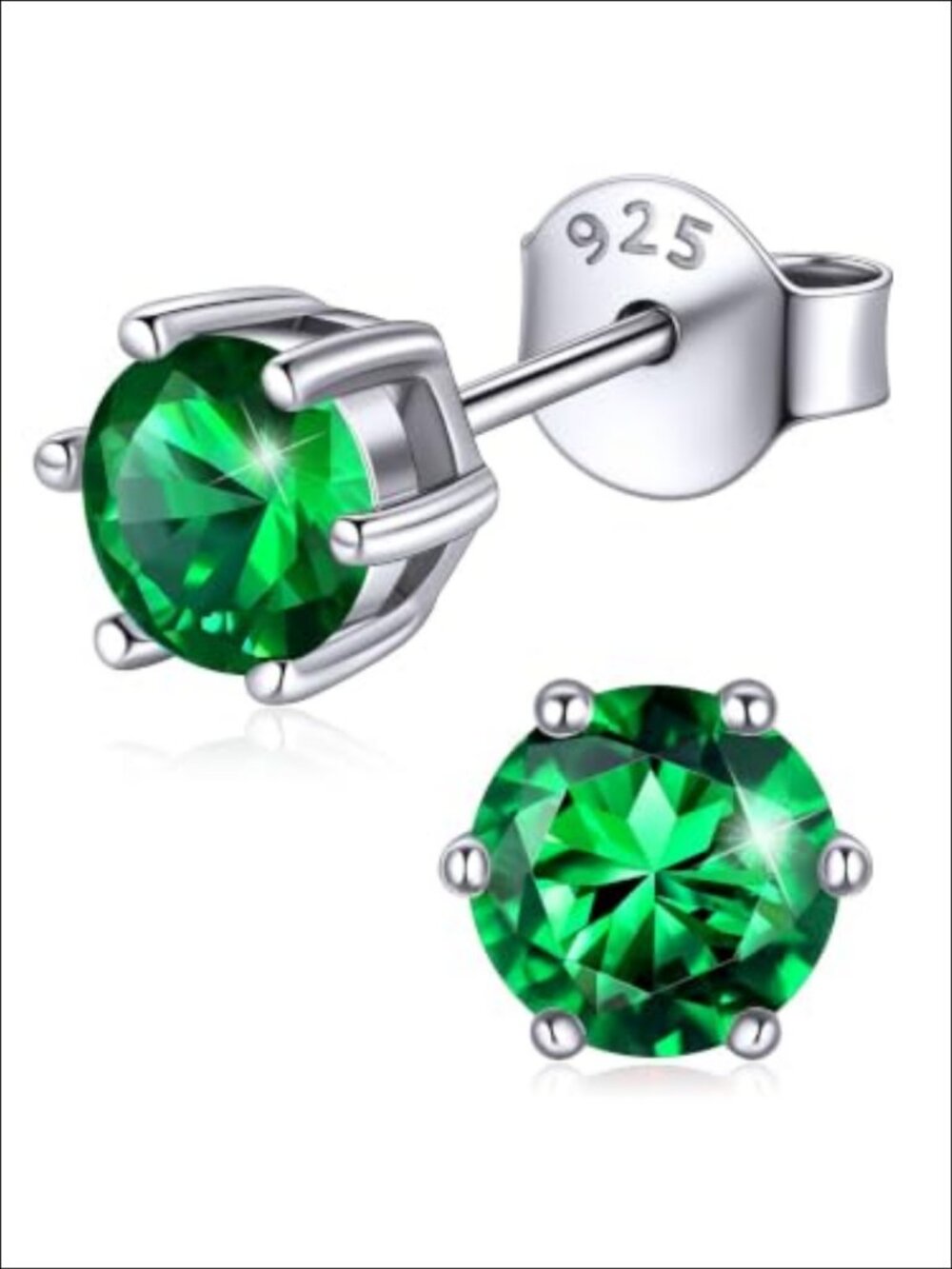 925 Sterling Silver Birthstone Stud Earrings Heart Round Princess Cut Gift Box